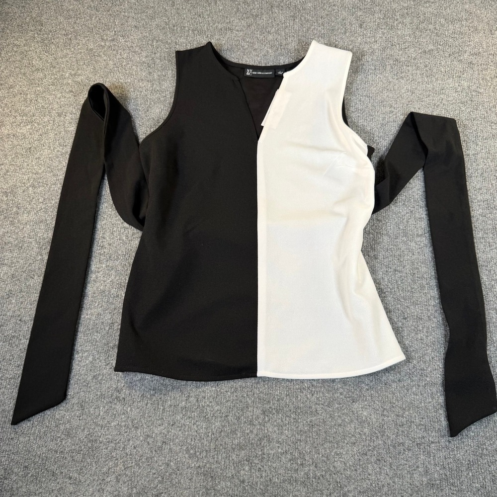 New York & Company Womens Sleeveless Blouse Black White Tie Back S 7966 #3166‎